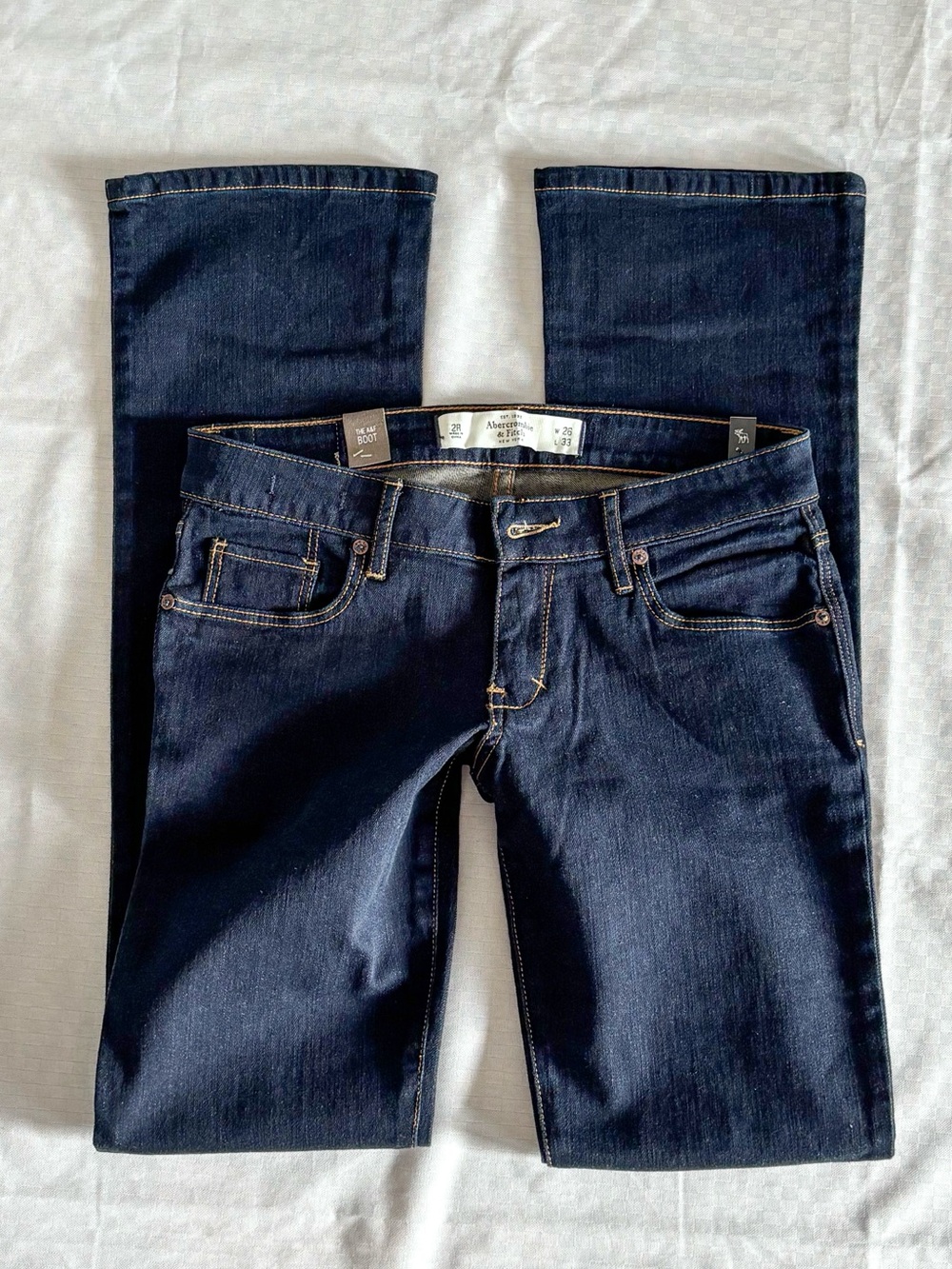 y2k low rise Abercrombie & Fitch bootleg dark wash denim jeans